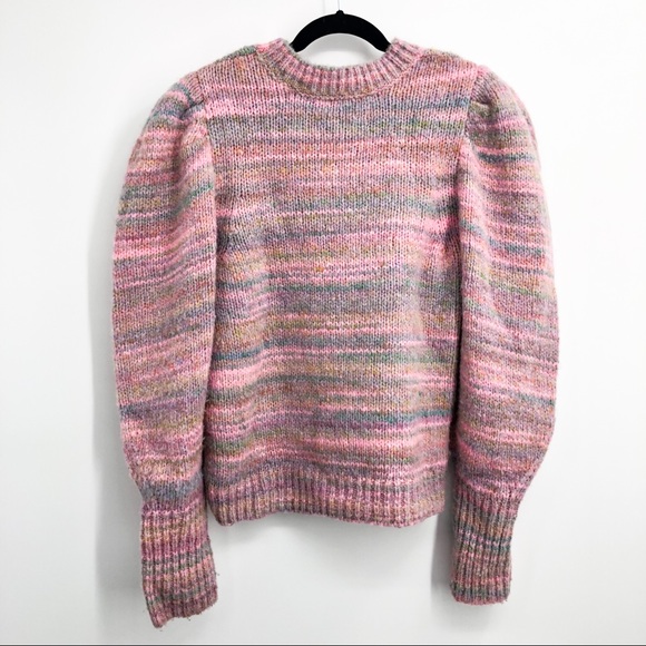 LoveShackFancy Aquarius Pullover Chunky Knit Sweater Pink Cloud Puff Sleeve - Picture 6 of 8